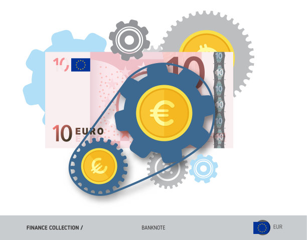 10欧元纸币和硬币的金融机制。平面风格矢量插图。金融的概念。图片下载