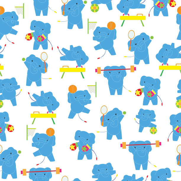 无缝大象运动图案背景。图片下载