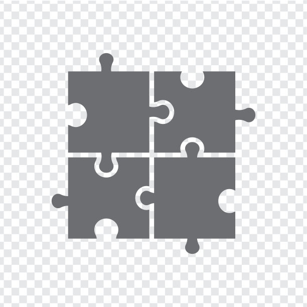 简单的图标谜题在灰色。简单的图标未完成的拼图四件在透明的背景。平面设计。矢量插图EPS10。图片下载