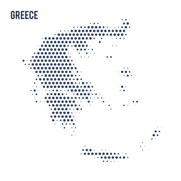 虚线地图上的希腊孤立在白色的背景。图片下载