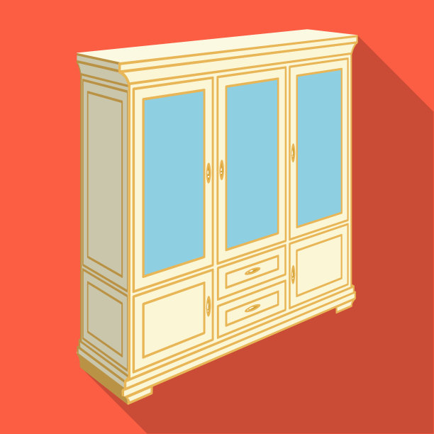 有玻璃门和抽屉的橱柜。家具和室内单一图标在平面风格矢量等距符号股票插图网。图片下载