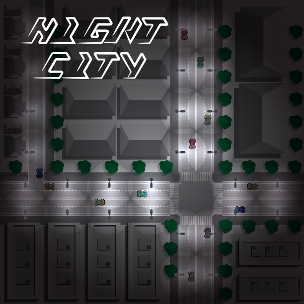 有街道和房屋的城市夜间地图。图片下载