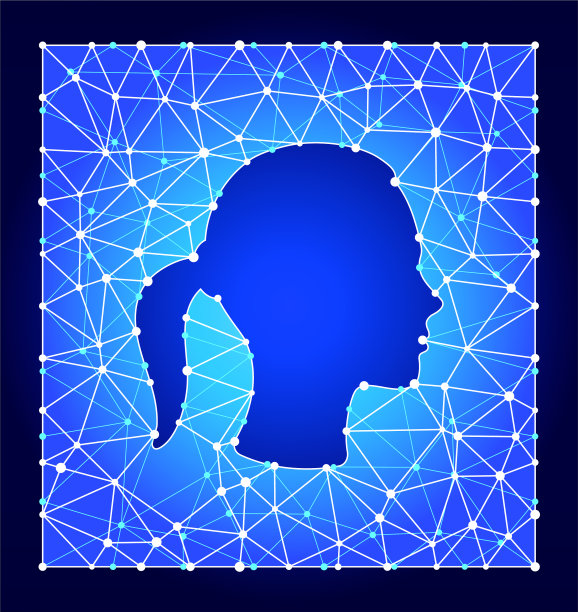 女孩脸蓝色三角形节点向量模式图片下载