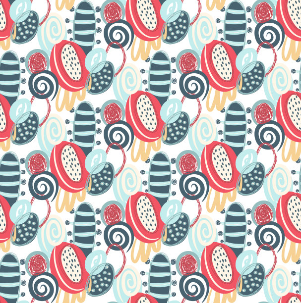 矢量无缝模式与手绘抽象形状，涂鸦，螺旋。污渍油漆。设计与涂鸦图片下载