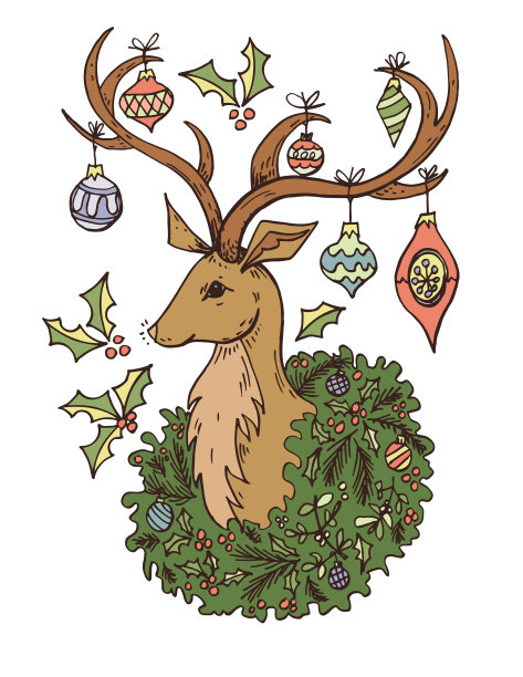 手绘复古圣诞元素图片下载