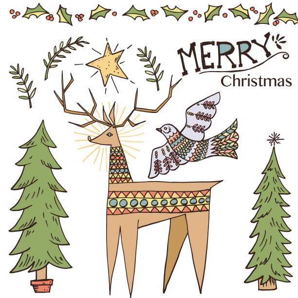 手绘复古圣诞元素图片下载