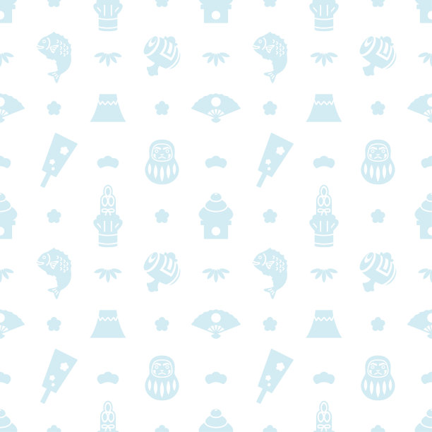 日本新年主题剪影图标无缝图案图片下载