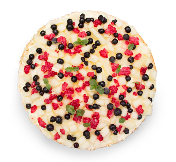 自制蛋糕与水果，浆果和薄荷叶孤立在白色图片下载