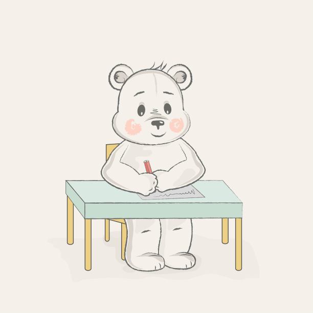 可爱的熊在桌子上写字图片下载
