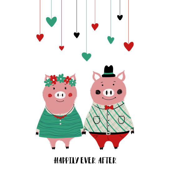 一对相爱的猪。图片下载