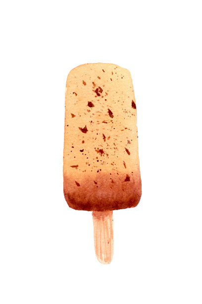巧克力片冰棒上的棒子孤立在白色的背景上。图片下载