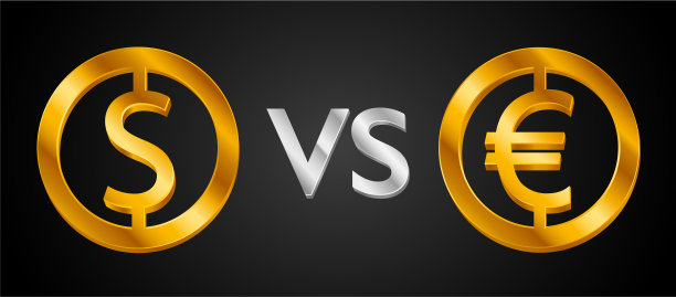 设计创意概念美元符号VS欧元符号(欧元硬币图标)。欧元对美元图标图片下载