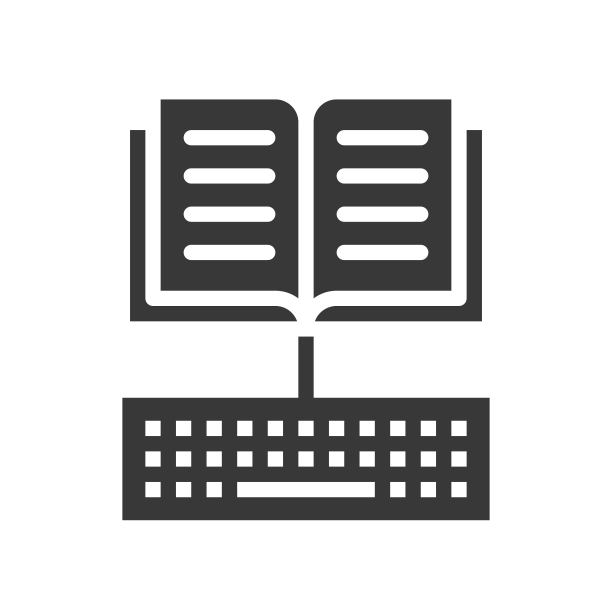 打开的书本和键盘图标，在线学习概念图片下载