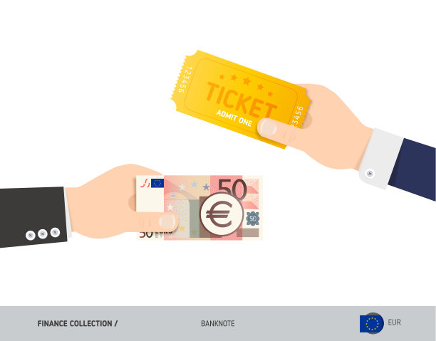 手给50欧元和票代替。平面风格矢量插图。企业财务的概念。图片下载