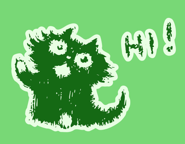 可爱的毛友好的猫说你好。矢量插图。图片下载