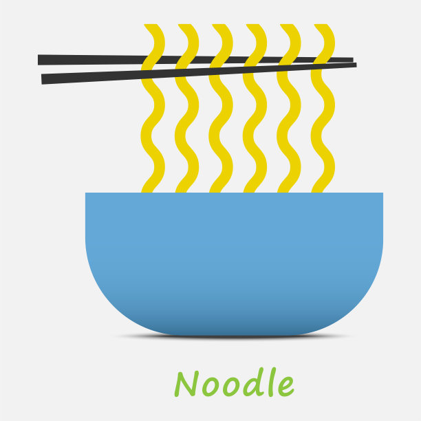 蓝色的碗里有黄色的面条和筷子，矢量图标为快餐店图片下载