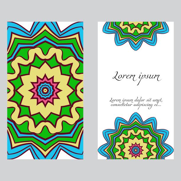 向量曼荼罗模式。两个模板为传单或邀请卡设计。图片下载