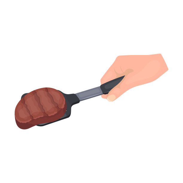 炸一块肉在肩胛骨上。食物和烹饪单图标在卡通风格矢量符号股票插图web。图片下载