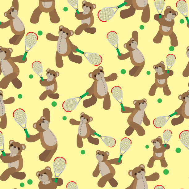 无缝泰迪熊打网球图案背景。图片下载