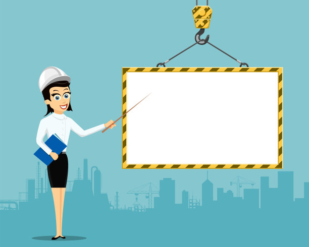 女工程师显示在空白的建筑框架与复制空间。图片下载