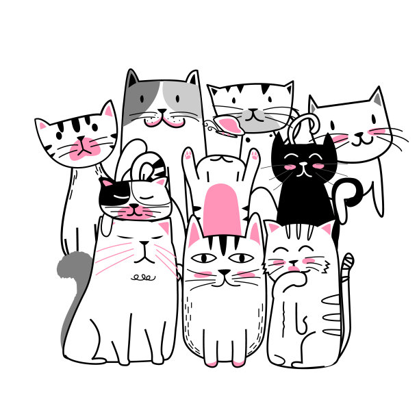 可爱的猫与手绘涂鸦卡通风格图片下载