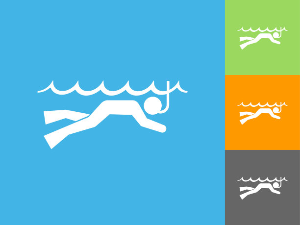 浮潜平面图标上的蓝色背景图片下载