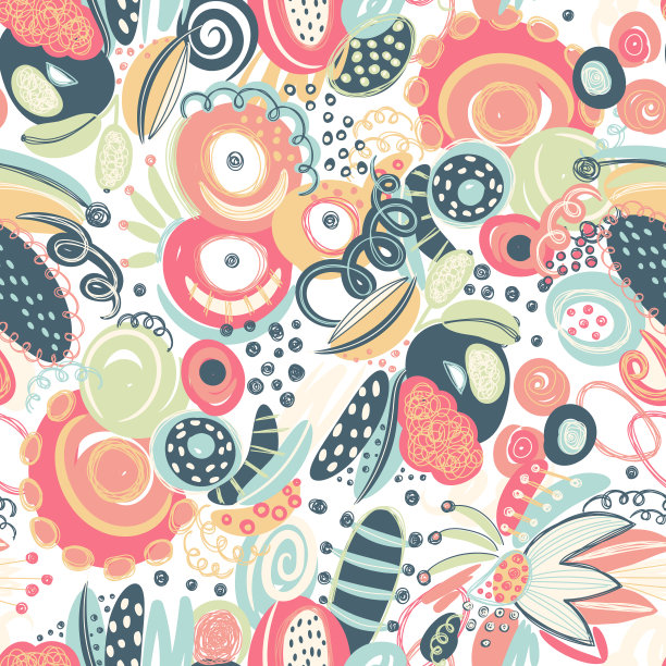 矢量无缝模式与手绘抽象形状，涂鸦，螺旋。污渍油漆。设计与涂鸦图片下载