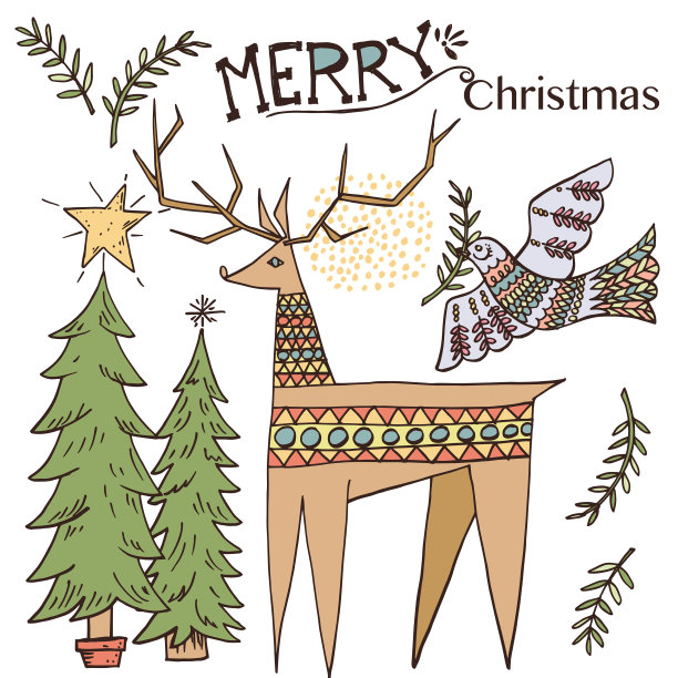 手绘复古圣诞元素图片下载