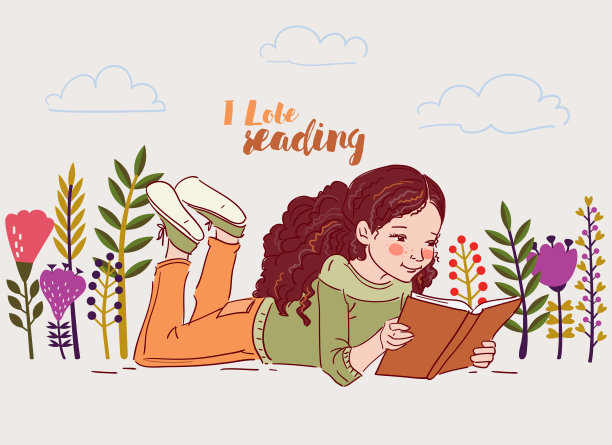 可爱的小女孩在花园里看书图片下载