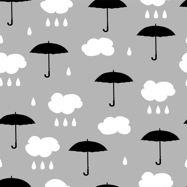 雨，云和伞。无缝模式。向量图片下载