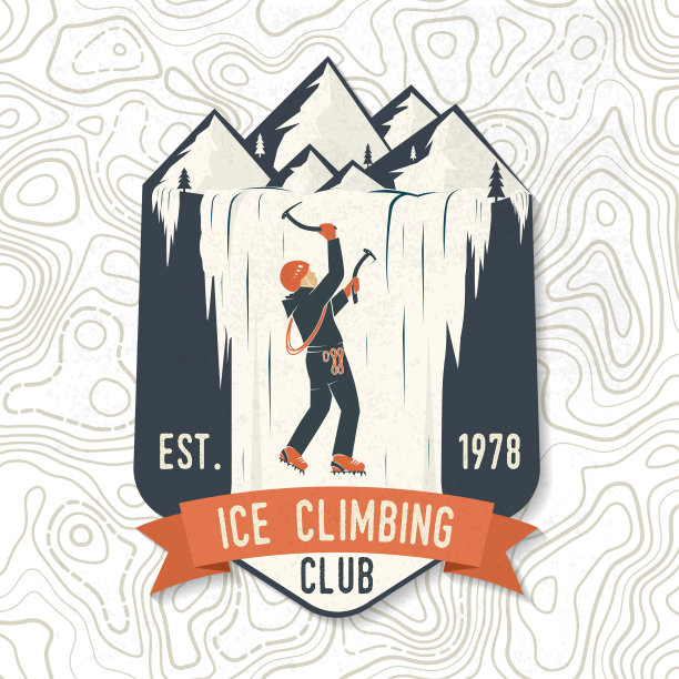 复古的排版设计与登山者在山上。图片下载