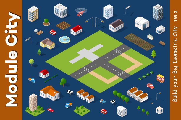 一套等距的房子素材图片