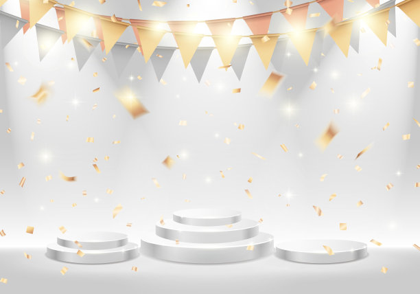 站在聚光灯下的白色舞台领奖台。矢量图图片下载