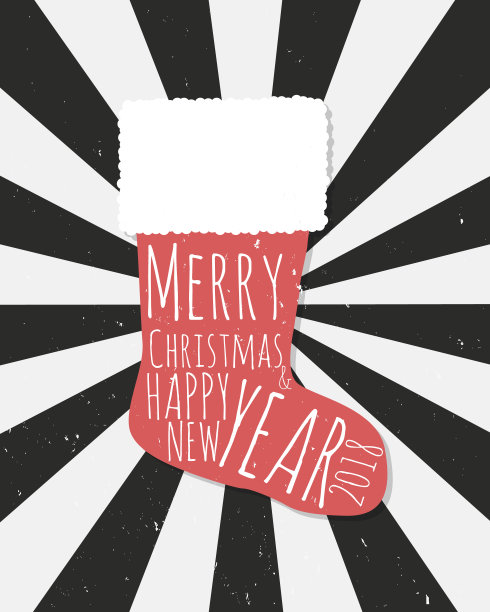 寒假贺卡，海报-圣诞袜。排版设计。阳光复古的背景。模板。矢量图图片下载