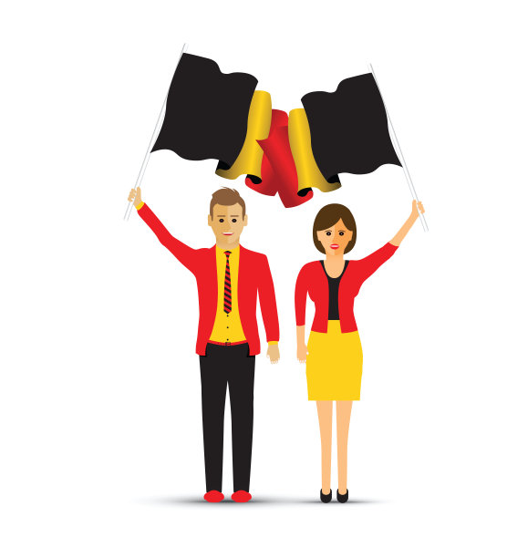 一男一女挥舞着比利时国旗图片下载