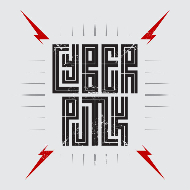 赛博朋克-海报与红色的闪电和字母。网络朋克- t恤设计。t恤衣服很酷的印花。图片下载