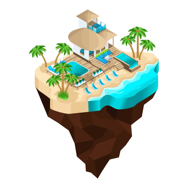 isometric是一个在一个神话般的岛屿上的豪华假日，一个美丽的现代平房接待客人。暑假在马尔代夫图片下载