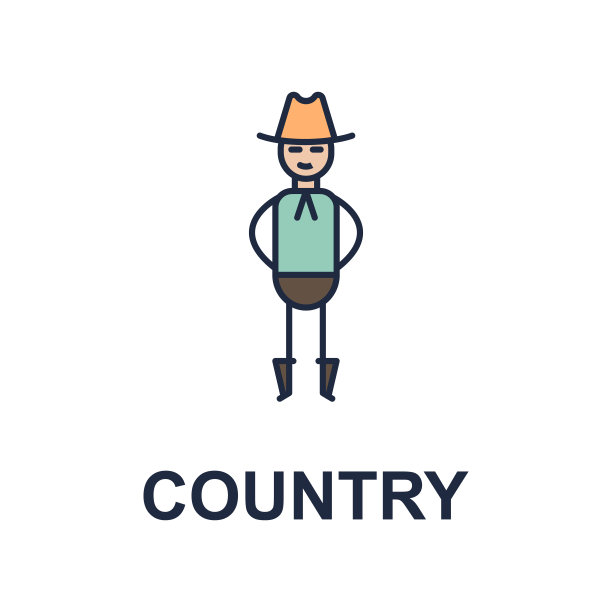 国家的音乐家图标。移动概念和web应用的音乐风格图标元素。彩色乡村音乐风格的图标可以用于网络和手机图片下载
