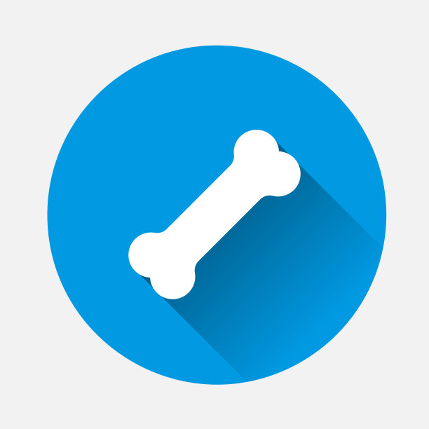 蓝色背景上的狗骨头矢量图标。平面图像骨与长阴影。图层分组便于编辑插图。为你的设计。图片下载