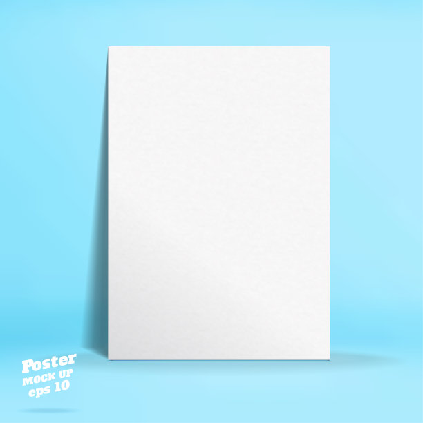 矢量的白纸海报在彩色的蓝色工作室房间，模板模拟的产品或您的内容，业务展示。图片下载