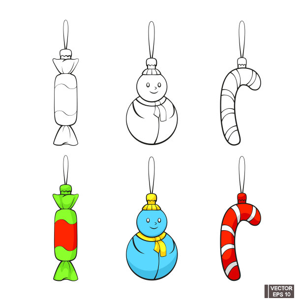 圣诞节装饰轮廓图标。图片下载