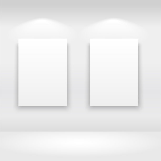 挂着灯的画廊墙上的空框。向量图片下载