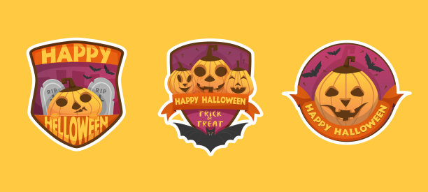 一套卡通风格的万圣节快乐标签图片下载