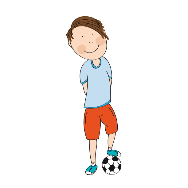 快乐的少年带着球，准备踢足球/足球-原创手绘插图图片下载
