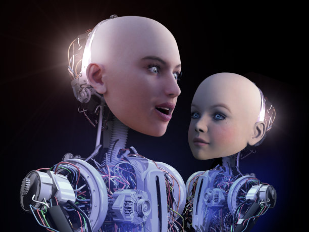 未来的幸福:机器人妈妈拥抱机器人宝宝。图片下载