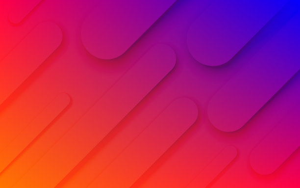 霓虹蓝色，橙色和紫色的液体梯度线背景与现代几何流体形状在动态运动的抽象颜色模式素材图片