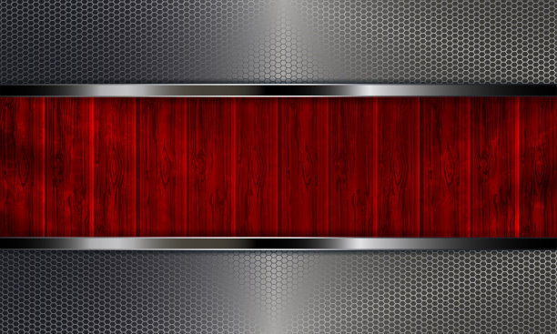 几何背景与金属格栅和轮廓的皮肤板的红色。图片下载