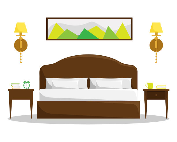 卧室内部有床和床头柜。图片下载