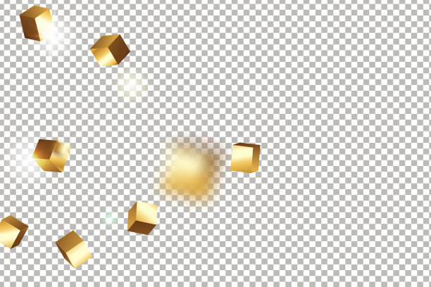 3D黄金立方体五彩纸屑。图片下载