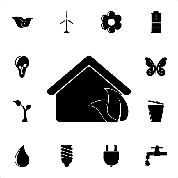 叶子植物和房子图标。生态图标普遍设置为网络和移动图片下载